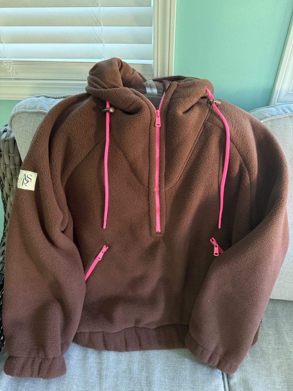 Altar'd State Brown Puffer Hoodie with Pink Accents